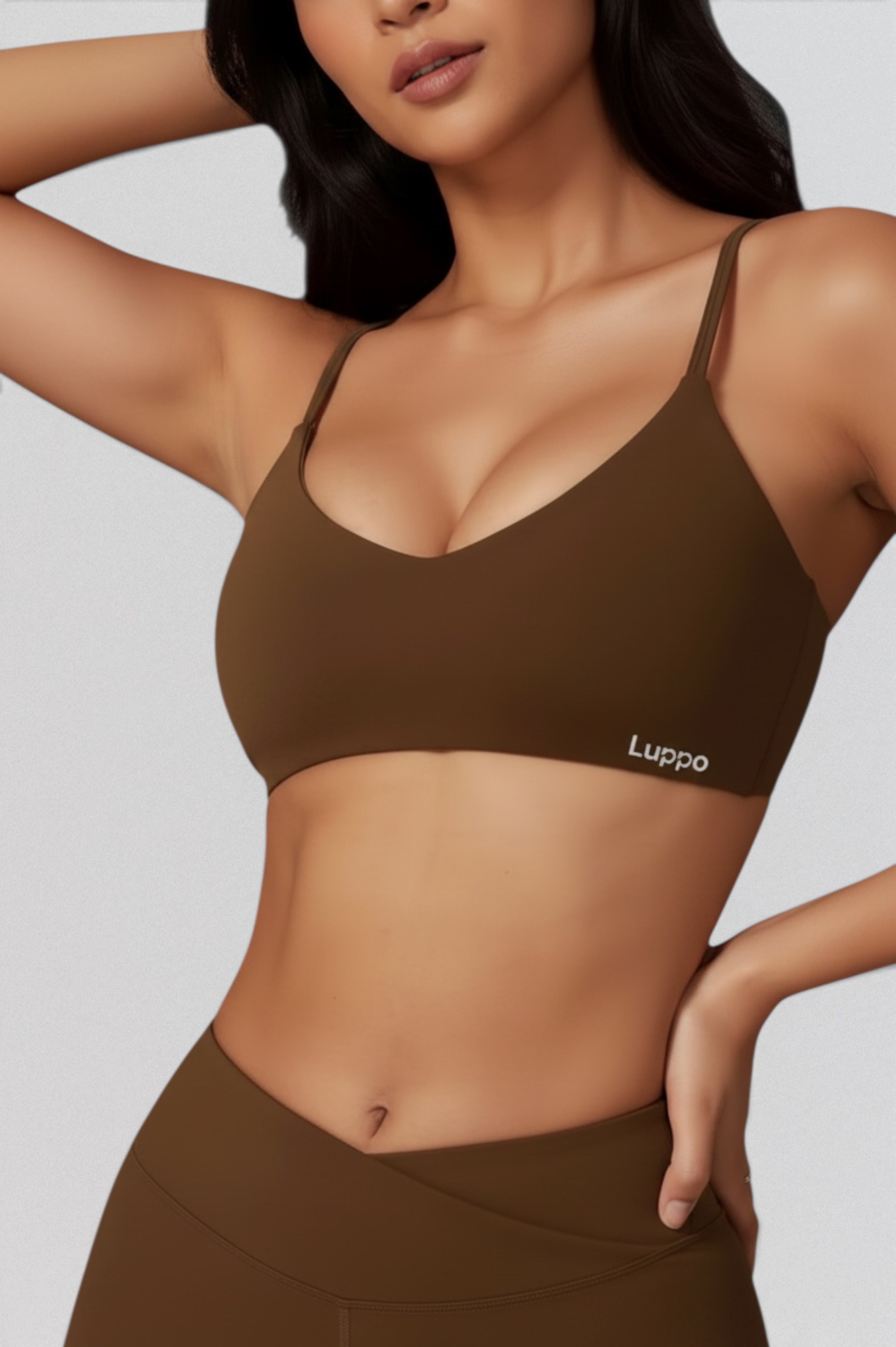 LUPPO Ivory Form top with scoop neckline and thin adjustable straps, made from nylon/elastane blend for a second-skin feel.